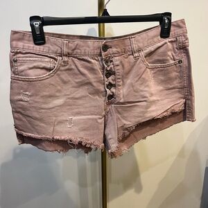 Free People Pink Button-Up Jean Shorts